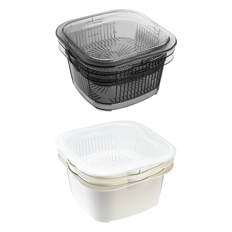 SHIMOYAMA 2 Tier Fruit Veggies Washing and Storage Box Kitchen Accessories Tools Sink Draining Basket Dish Washing Basket