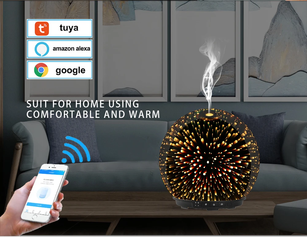 Ultrasonic Air Humidifier Essential Oil diffuser 3d effect glass commercial aroma diffuser with CE ROHS FCC timer