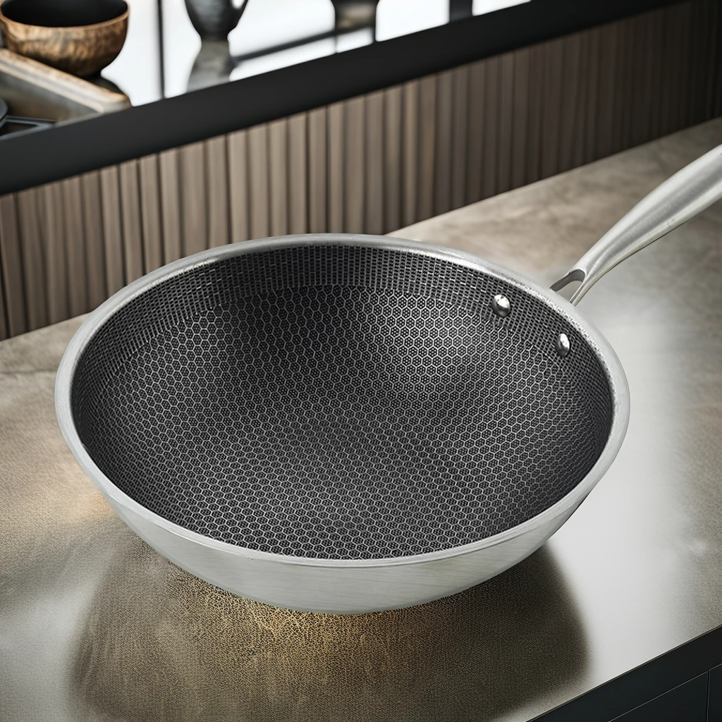 Stainless Steel  410 Honeycomb Wok Pan Nonstick Frying Cooking Pan for Induction Cooker for Household Kitchen Use