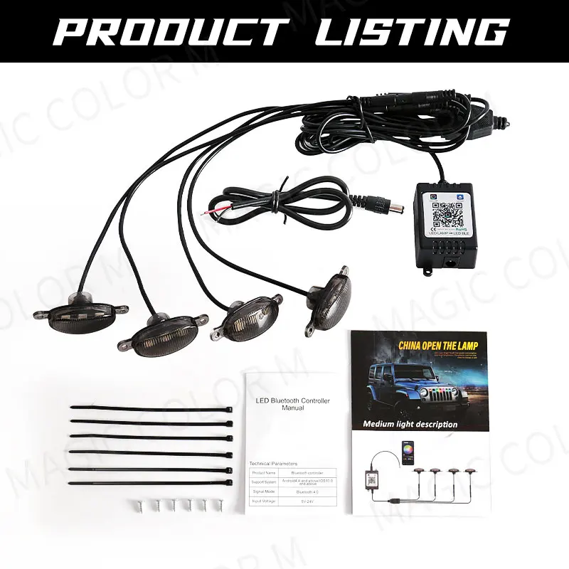 9W RGB Rock for Offroad Truck Car front Middle emblem badge grille led Light APP Controlled, Multicolor, Music Mode, Dimmable