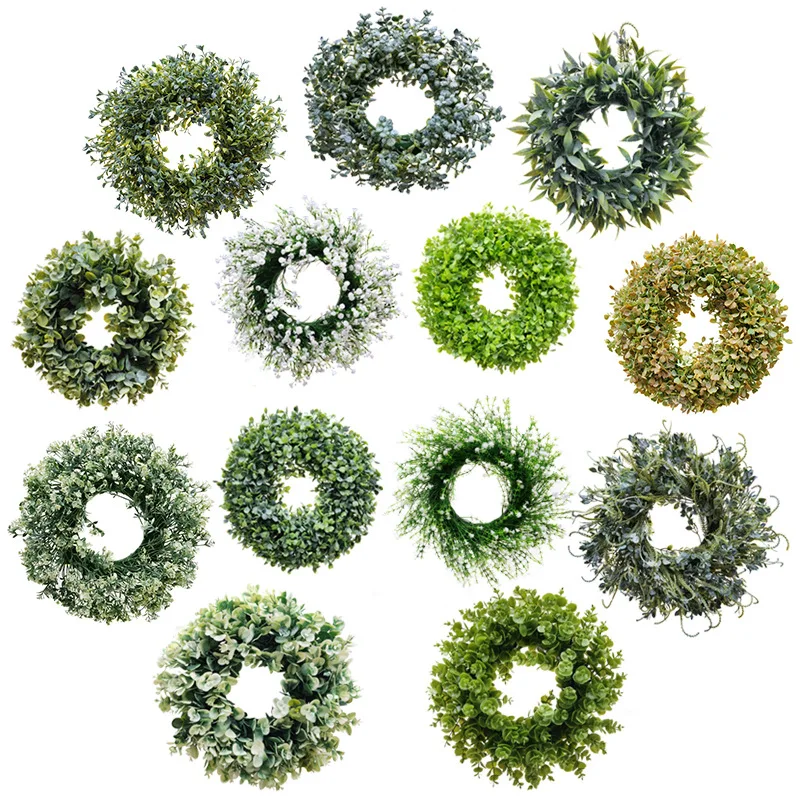 X181 Halloween Pumpkin Christmas Rose Peony Flower Wreath Artificial Ivy Maple Leave Eucalyptus Garlands Wreaths for Front