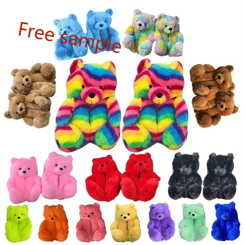 2021 Teddy Bear Slippers Winter Warm New Arrivals Fuzzy Teddy Wholesale Plush Style Slippers House Teddy Bear Slippers