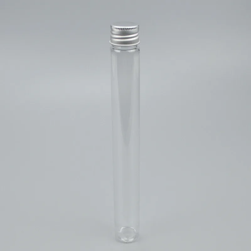 In Stock 50ml Candy Flat Bottom Clear Plastic Test Tube with Aluminum Lid