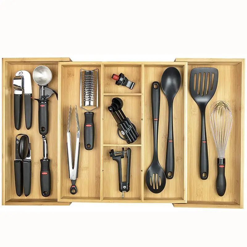 
Multifunction Kitchen Expandable Flatware And Cutlery Tray,Bamboo Drawer Divider With 9 Compartments 