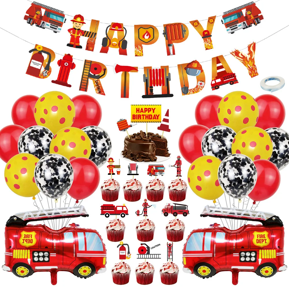 Fire Truck Birthday Party Decoration Pack Fireman Firefighter Hero Birthday Party Banner Garland Foil Mylar Balloon Decor Set