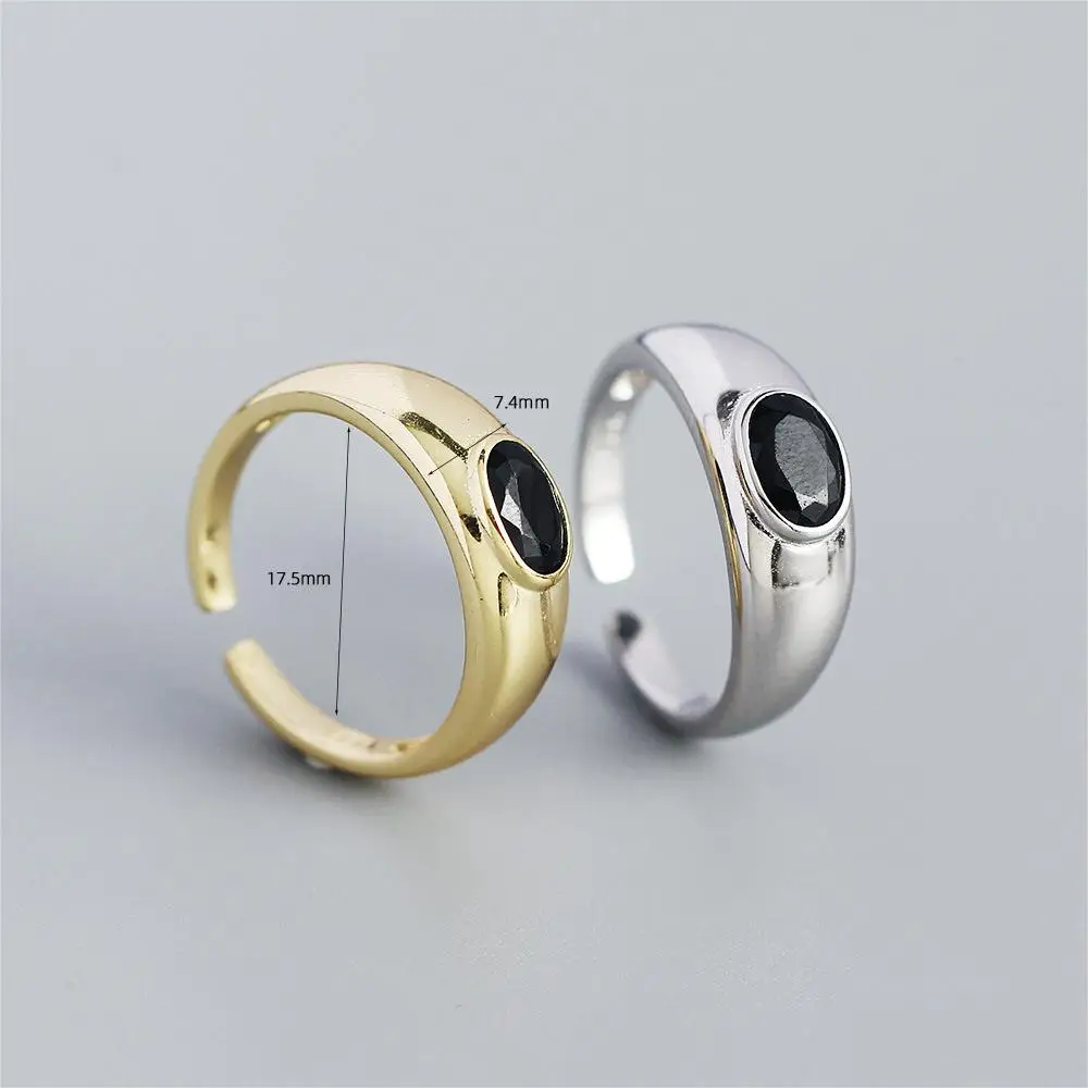 Rainbowking Light luxury s925 sterling silver ring geometric oval zirconia open ring ins metal cold wind fine jewelry ring