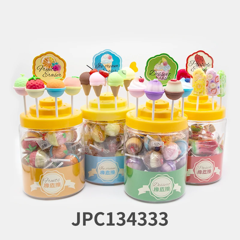 Hot sell Ice cream Lollipop Candy Popsicle shape  Erasers For Kids, PVC material   3D Pencil Eraser For Gift