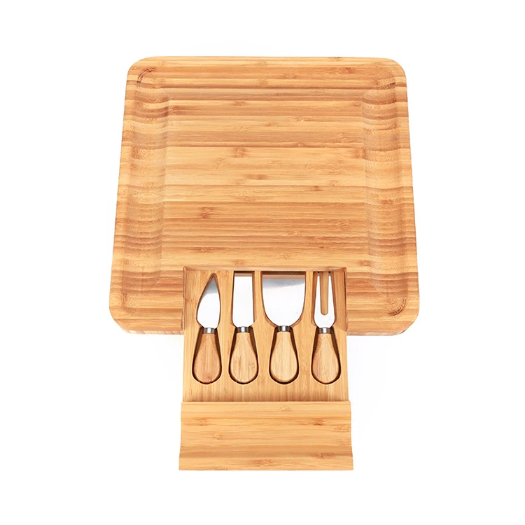 Durable Fruit Cheese Cookie Serving Tray Wooden Charcuterie Board Set Premium Bambo Cheese Cutting Board Knife Set Cheese Board