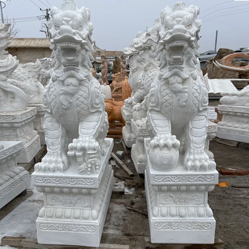Shengye hot selling classic Chinese style large white marble animal lions statue Fu dog stone sculpture outdoor gate decoration