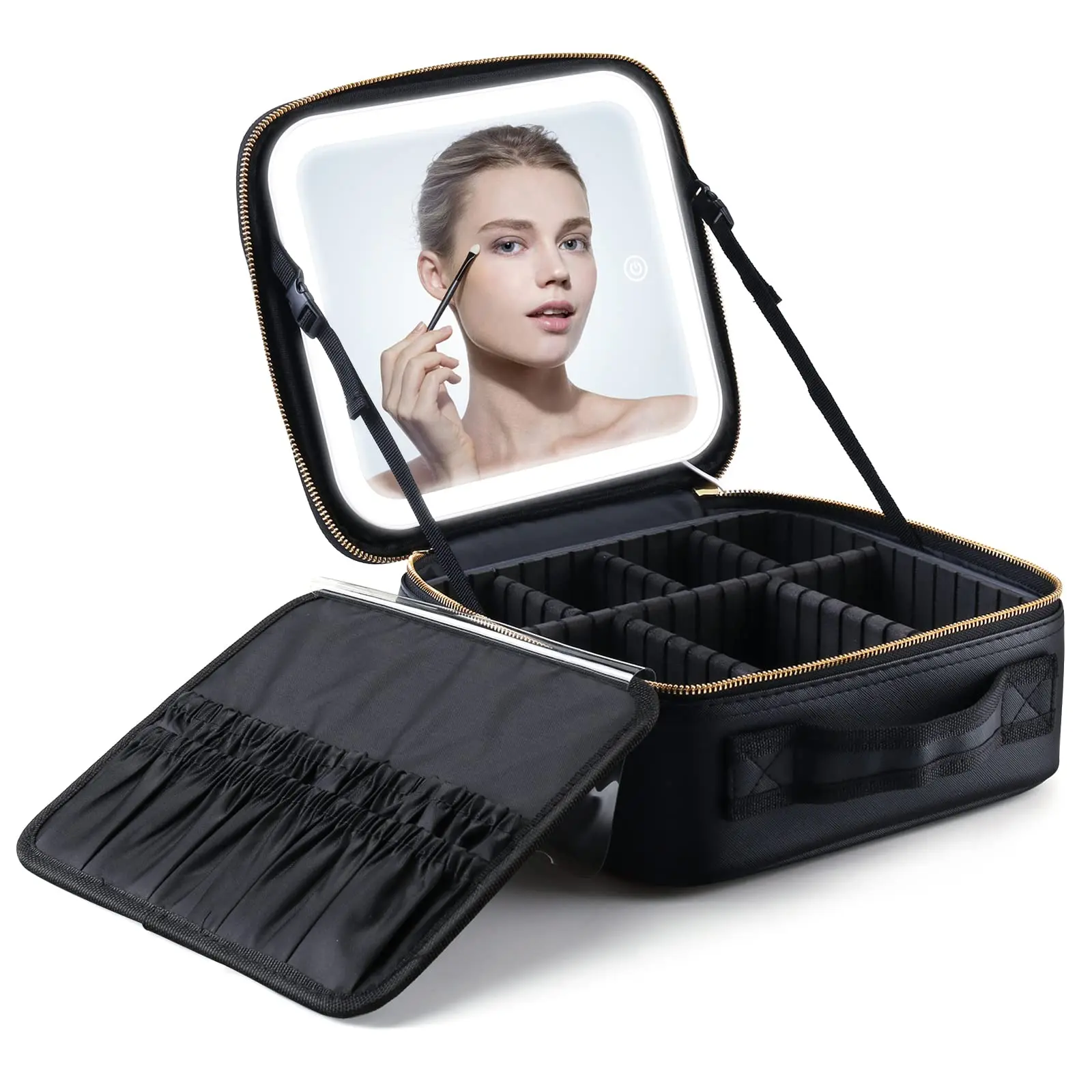 Portable Makeup Case Bag Mirror Led Light Beauty Case Travel Waterproof Make Up Bag Mirror