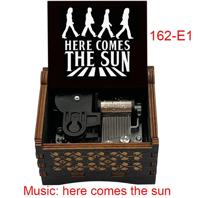 Here Comes the Sun Wooden Music Box Custom Printed Picture Movie Pop Melody Musical Souvenir Gift for Birthday Party