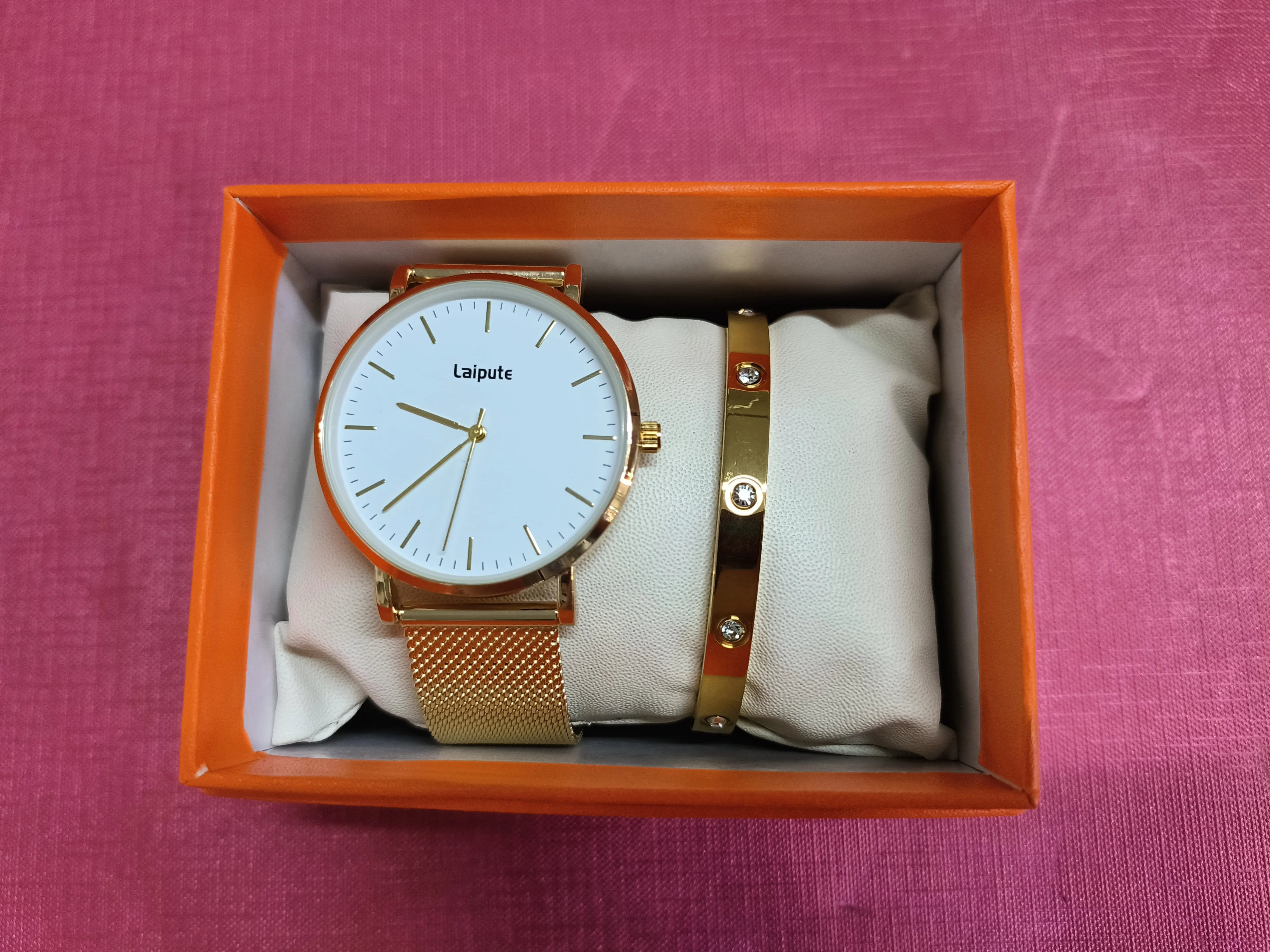 Laipute Luxury Fashion Gold watch with Real Titanium Bracelet Watch Set Gift for Men Women