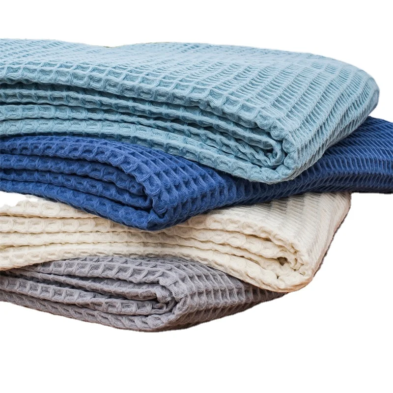 factory Wholesale bed Throw Blanket 100% cotton Waffle blankets Cotton knit Weight Blanket