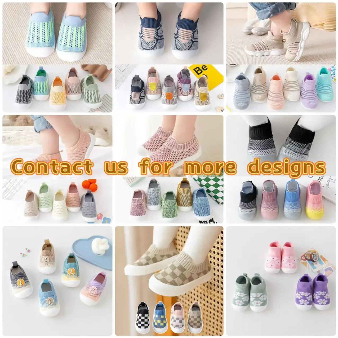 Baby Shoes First Walkers Comfortable Boys Girls Kids Rubber Soft Sole Floor Shoes Knit Booties Anti-Slip