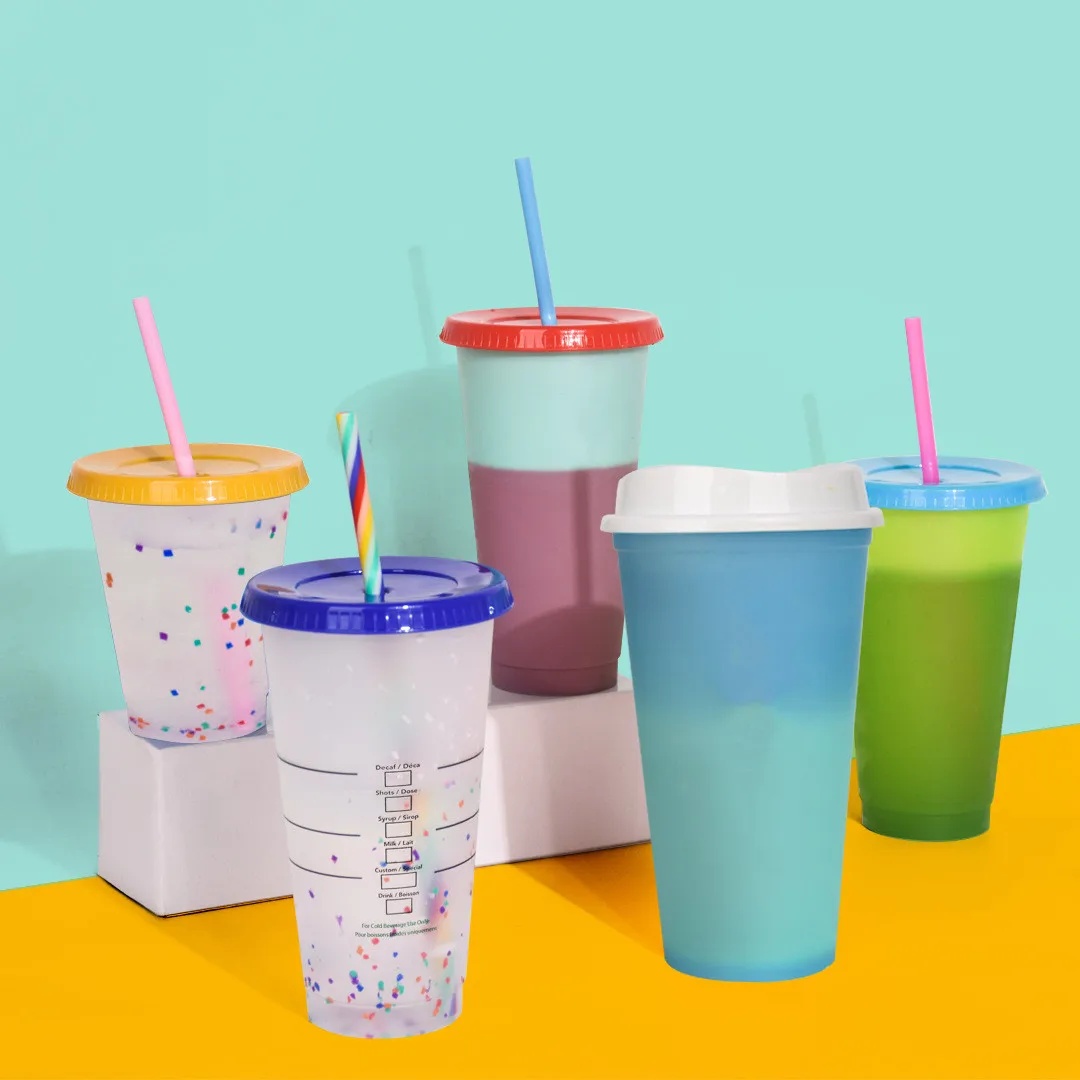 Direct Factory Wholesale 16oz Drinking Cups Acrylic Plastic Double Wall Tumbler Glitter Cups With Straw and Lid Drink Bottle