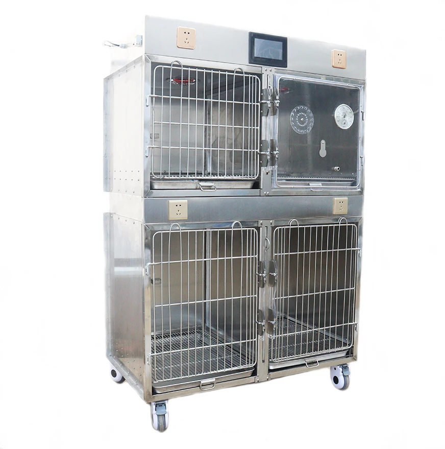 Stainless steel veterinary dog cat small animal oxygen  infrared physical therapy cage for Pet hospital clinic