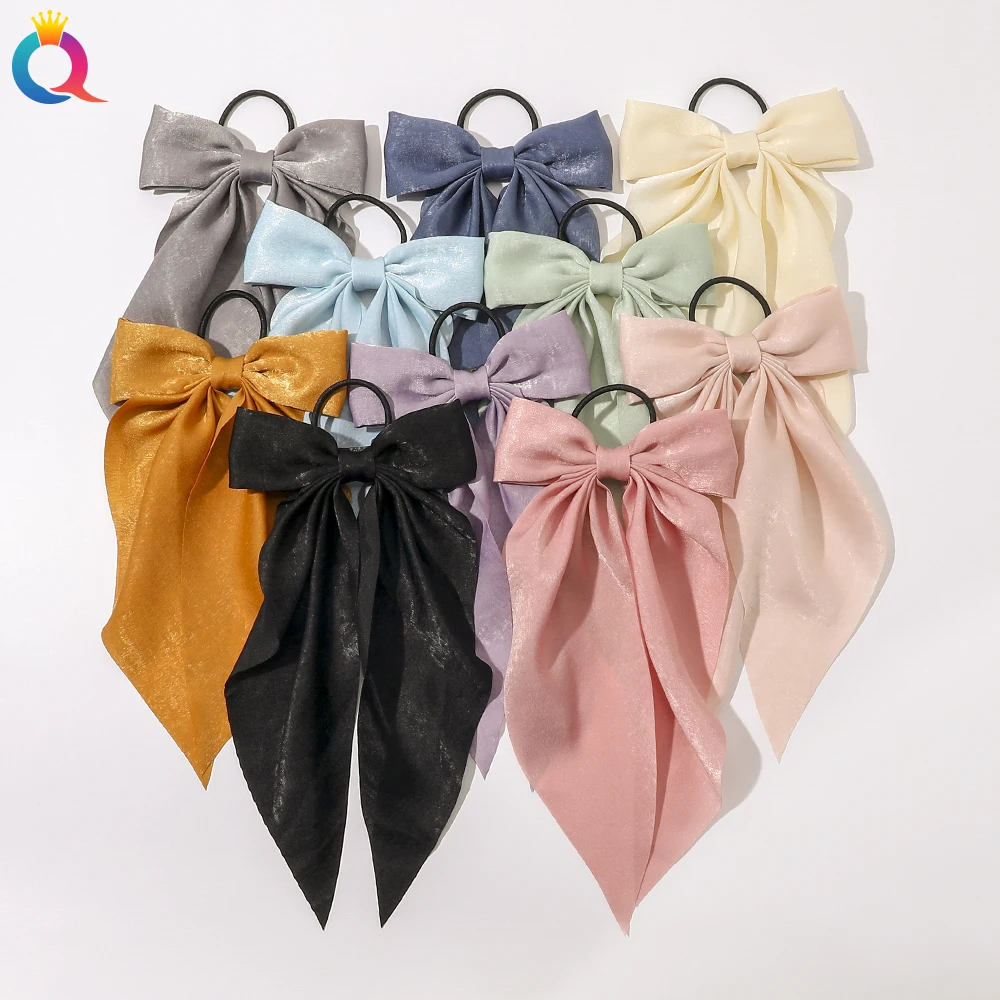 QIYUE Korea Simple Hair Tie With Solid Color Velvet Ribbon New Fashion Hair Clip Hair Accessories With Streamers