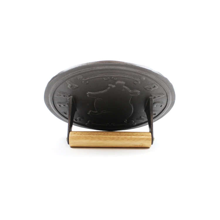 cast iron bbq heavy-duty meat bacon press with wood handle