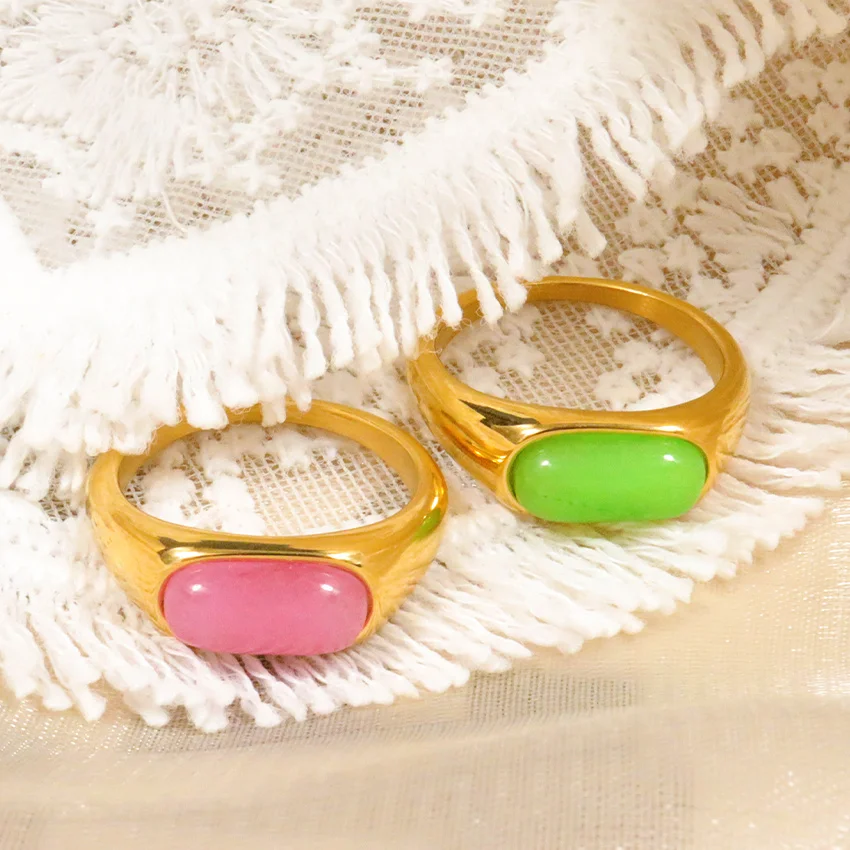 18k Gold Plated Jewelry Colorful Crystals Healing Stones Stainless Steel Rings Tiger Eye Waterproof Jewelry Natural Stone Ring