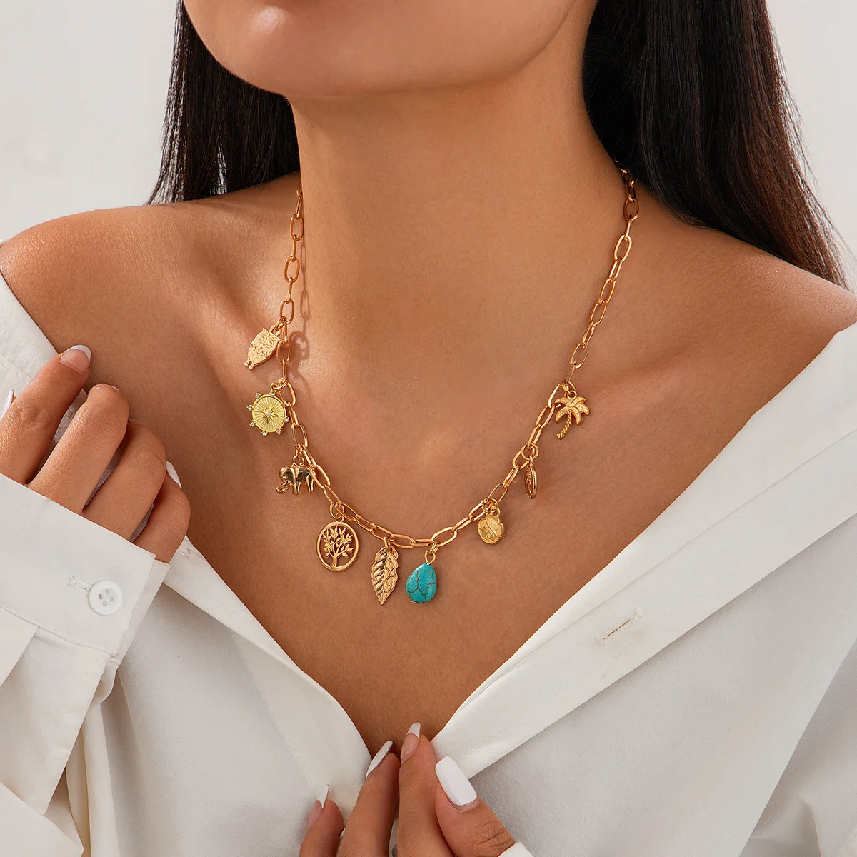 Hot Selling European and American Bohemian Heavy Industry Chain Stacked Necklace Ocean Style Mermaid Shell Niche Design