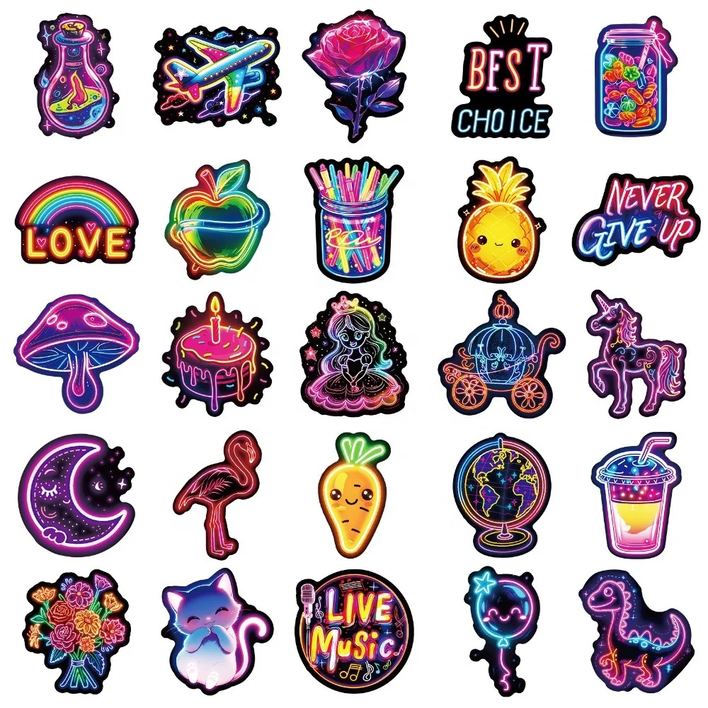 50pcs/Bag, Neon Hand-painted Waterproof Stickers with Cool Dark Purple Personality Decorative Stickers, T01042238