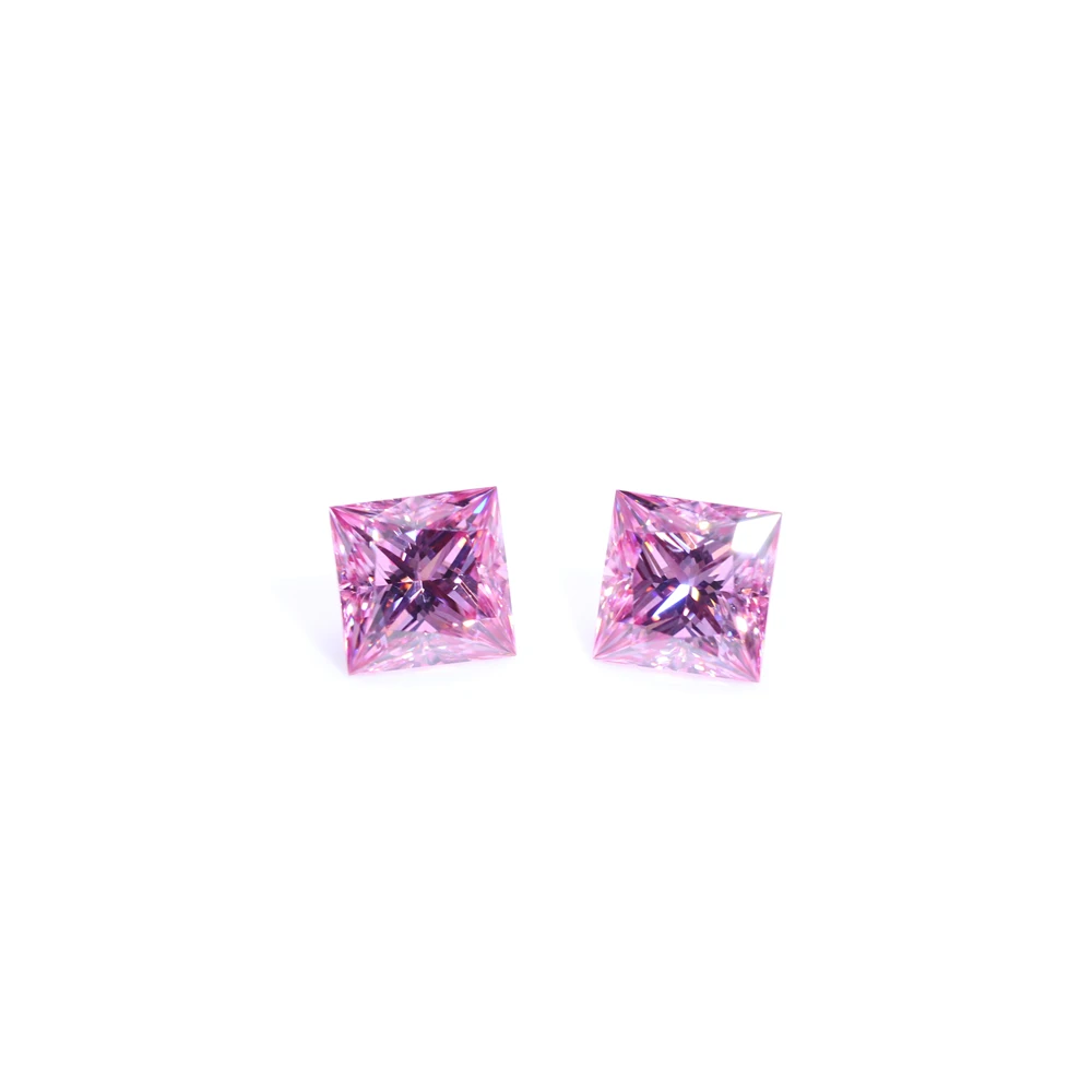 Free fire diamond VVS DEF color Synthetic 1ct fake diamond square pink moissanites loose gemstone   brilliant cut moissanite