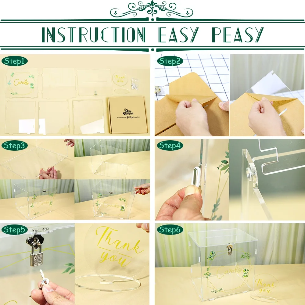 Ourwarm Money Gift Custom Reception Invitation Box Lock Wishing Well Acrylic Wedding Box for Cards