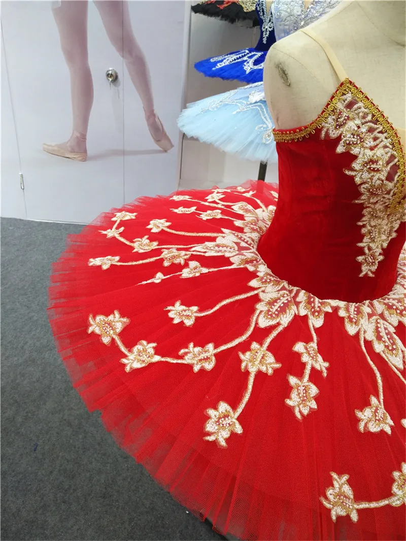Professional High Quality Ballet Dance Competition Performance Wear Women Adult Red Tutu Costumes