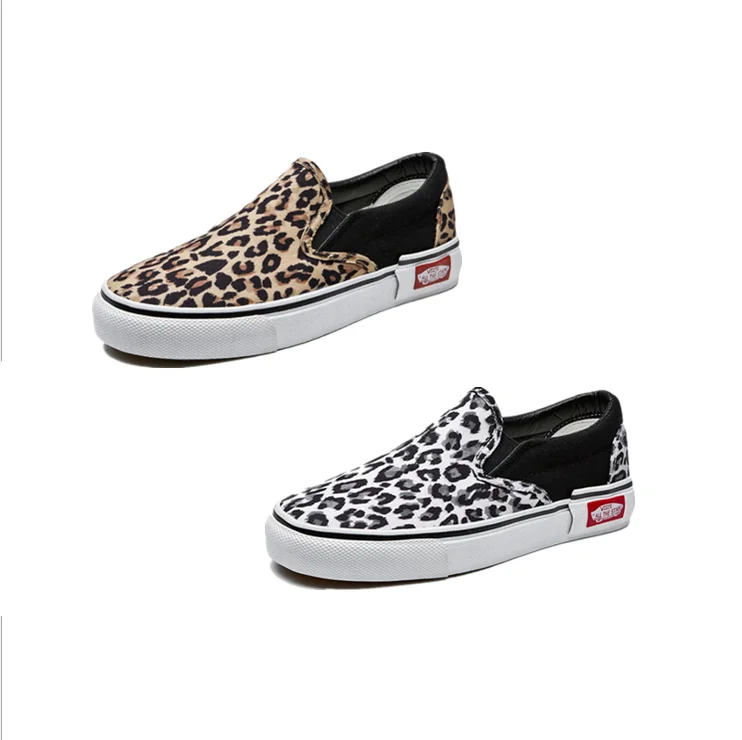 
new model ladies canvas shoes flat casual canvas sneakers cheap ladies loafers Leopard shoes print girl slip on Shoes women 