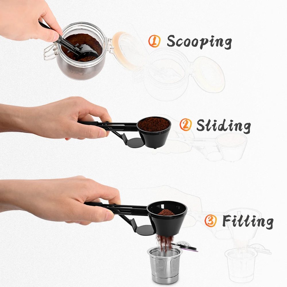 Coffee Scoop Funnel for filling Reusable K-cup Coffee Pot Coffee Spoon Sliding Design Measuring Spoon Kitchen Accessories