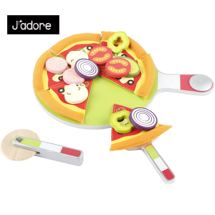 Wooden kids educational role play toys kitchen toys food Pizza party set