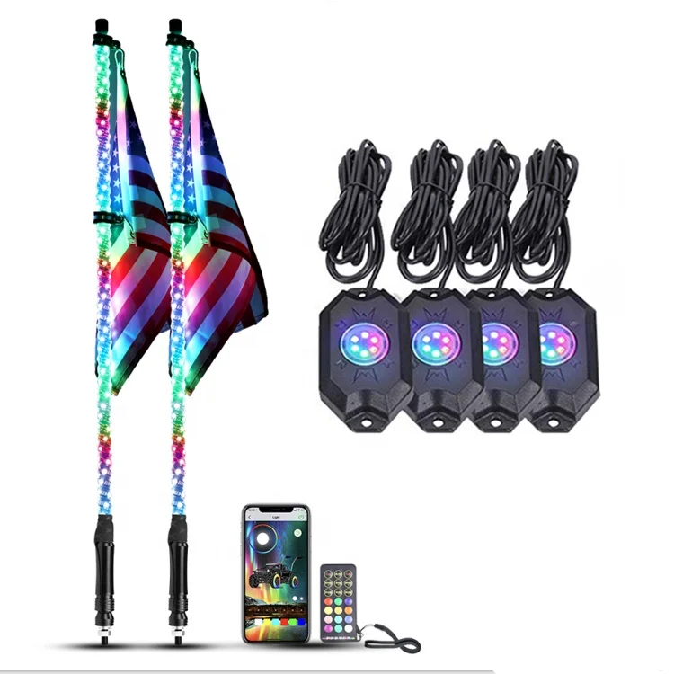 atv utv Parts & Accessories Chasing Color LED Whip and Rock Light Combo Kit Turn and Brake Signal for ATV UTV Polaris RZR