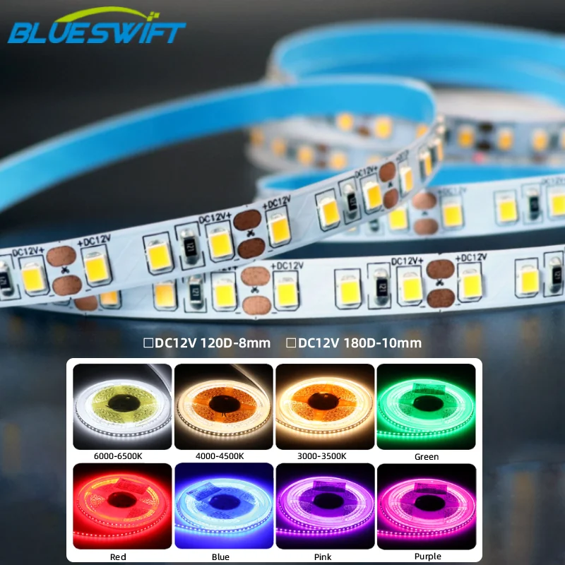 Smd 2835 24v 12v Snake 12 Volt Low Voltage Flexible 10 Meters Blue Color Led Strip Lights for Home for Stairs