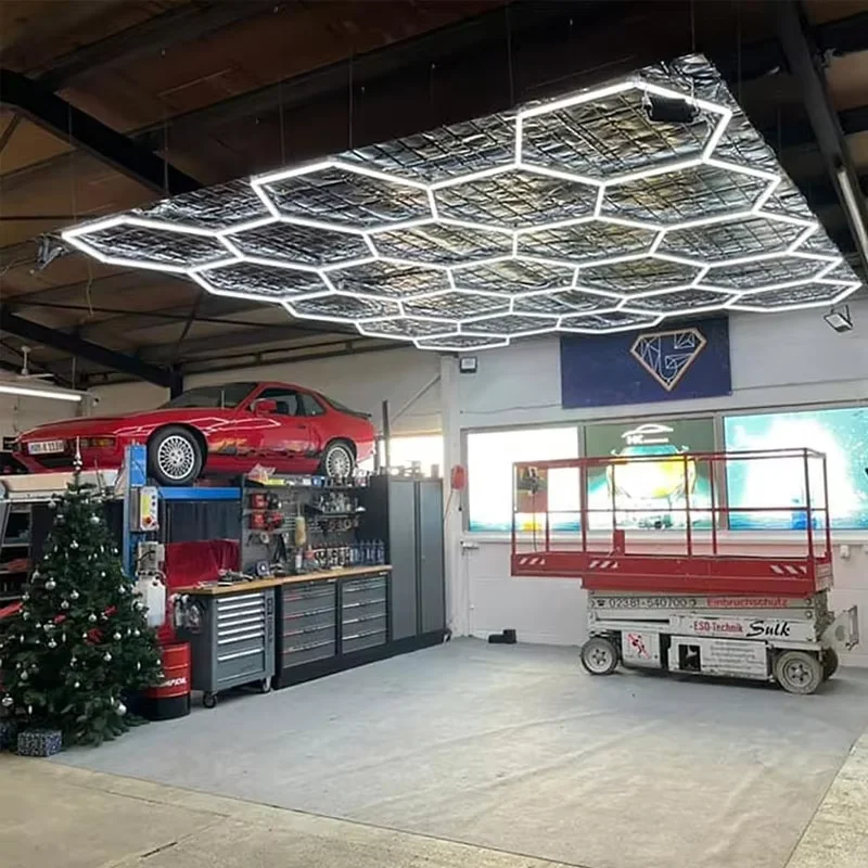 2022 hot sale car wash hexagon led detailing lights for garage Auto Repair Auto Workshop lighting