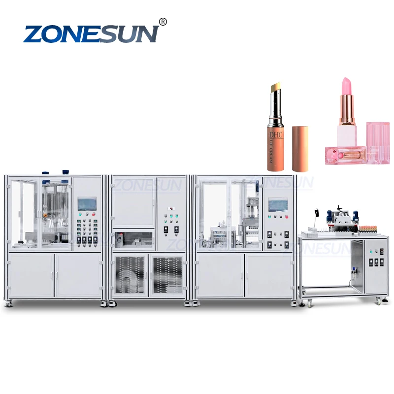 ZONESUN ZS-LPL01 Automatic Carmine Lipstick Lip Balm Empty Tube Cosmetic Filling Freezing Cooling Releasing and Screwing Machine