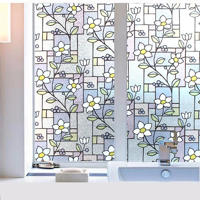 BSCI Factory Hot Peel & stick blue flower frosted window decoraton glass film vinyl adhesive window tint film for home deco