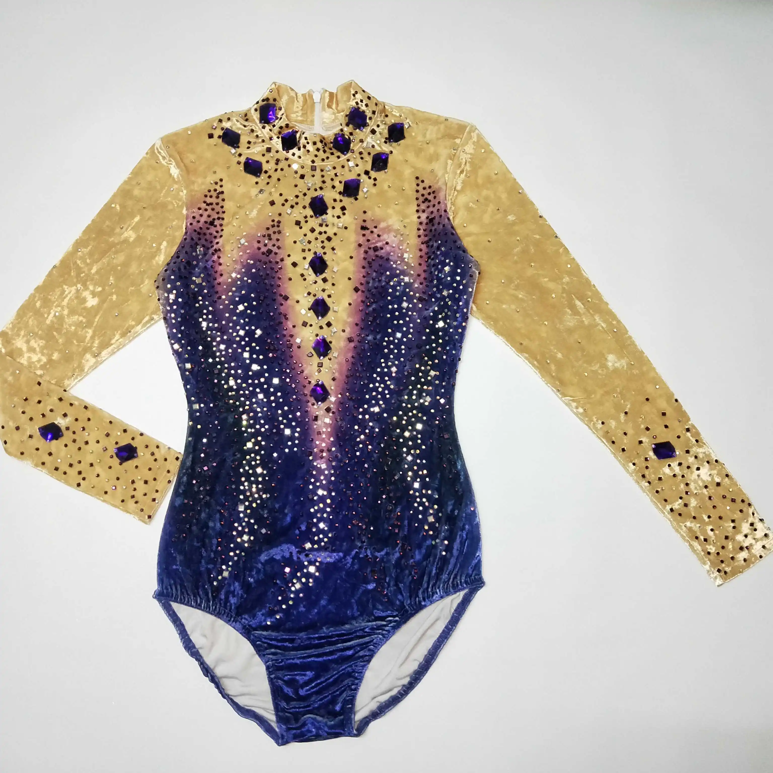 Customized Size Rhinestone Competition Gymnastics Long sleeve leotard and Gym leotards for girls
