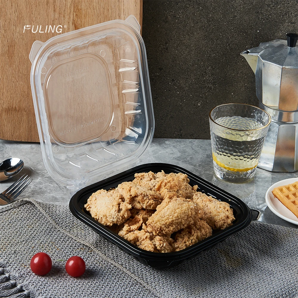 FULING To Go Containers Custom Shrink Wrap 8 Inch Meal Prep Container Plastic Hinged Clamshell Take Out Containers