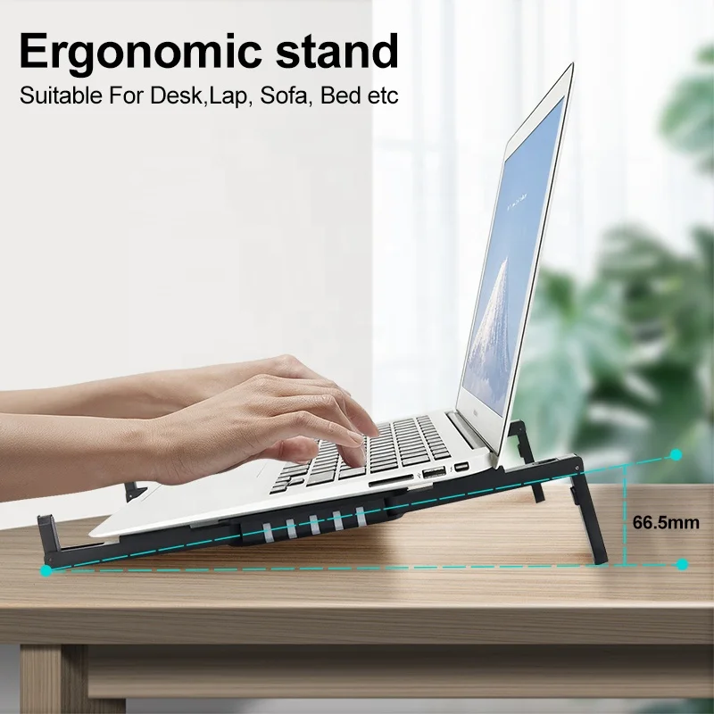 Hot Selling Customs Color Easy Carry Adjustable Ergonomic Laptop Stands Plastic With Cooling Fan