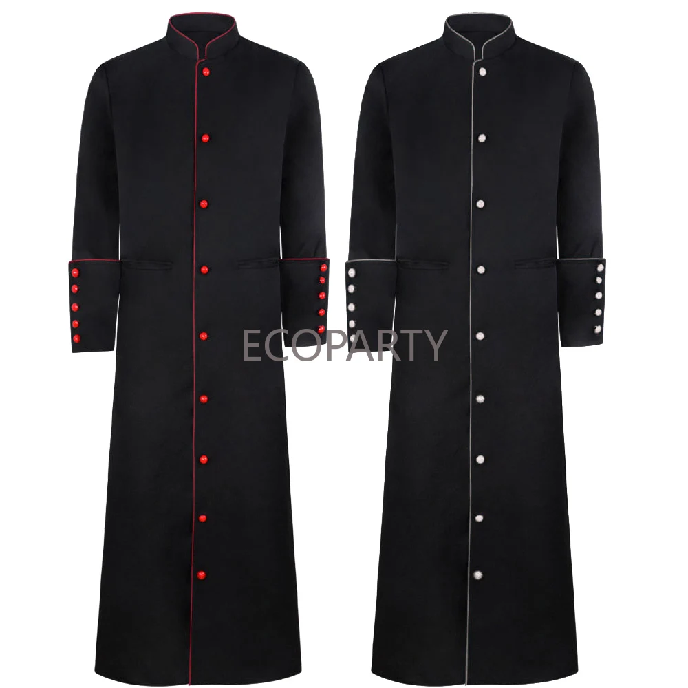 New Hot Men Stand Collar Church Priest Robe Trench Jacket Cassock Clergy Preacher Minister Choir Roman Pastor Halloween Costume