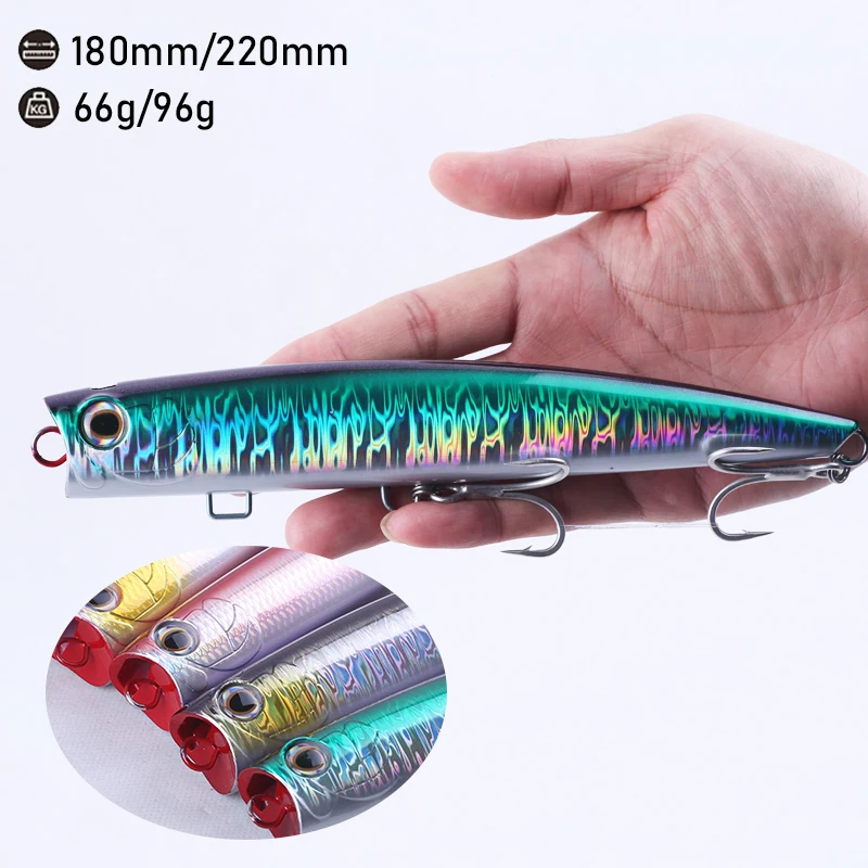 180mm/66g 220mm/96g saltwater Popper Fishing Lures Topwater Bubble Baits Jet Popper Wobblers GT Tuna Big Game sea Fishing Lure