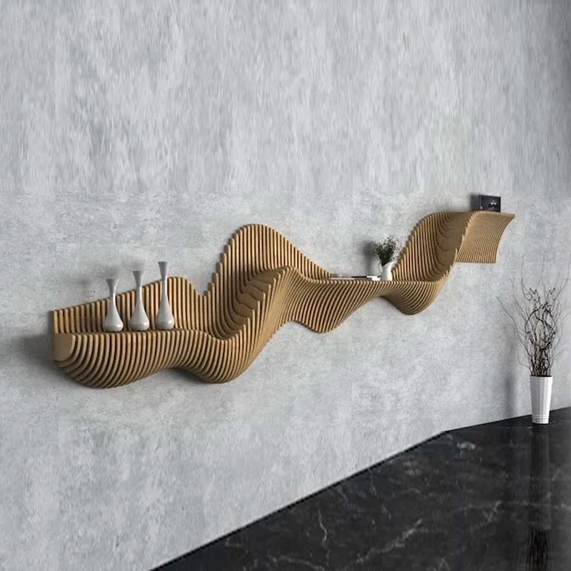 Solid wood art furniture living room TV wall shelf luxury 3d wall art decor modular combination decoration