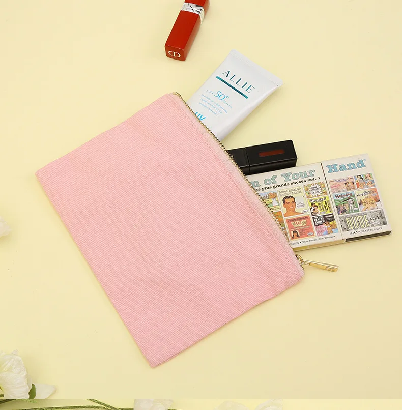 Natural Canvas Cosmetic Pouch Cotton Zipper Pouch Travel Makeup Storage Bag Small Cosmetic Bag For Packaging