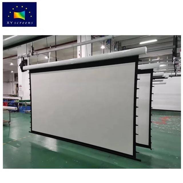 XYScreens 90-150 inch 4K Matt White Wall Ceiling Electric Motorized Tab-Tension Drop Down UHD Projection Projector Screen