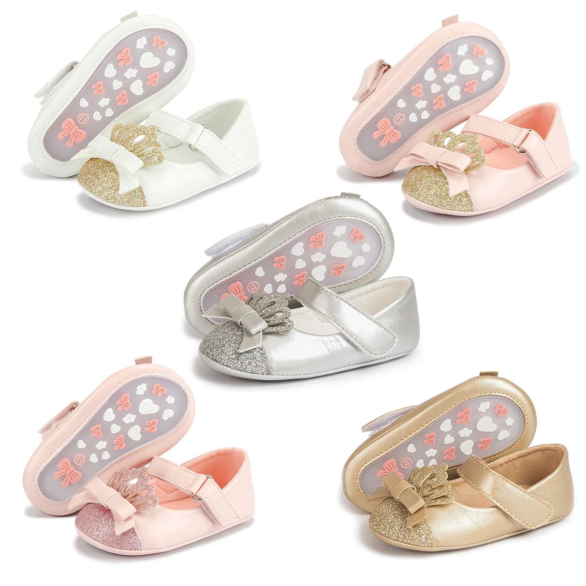 Baby Girl Infant Bling Princess Shoes Anti-Slip Rubber Soft Sole Baby Dress Shoes Light Leather Cotton