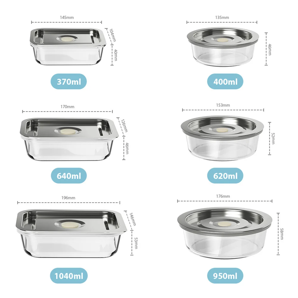 Glass Meal Prep Lunch Containers Dishwasher Microwave Freezer Oven Safe Glass Storage Containers with Steel Cover Airtight Lids