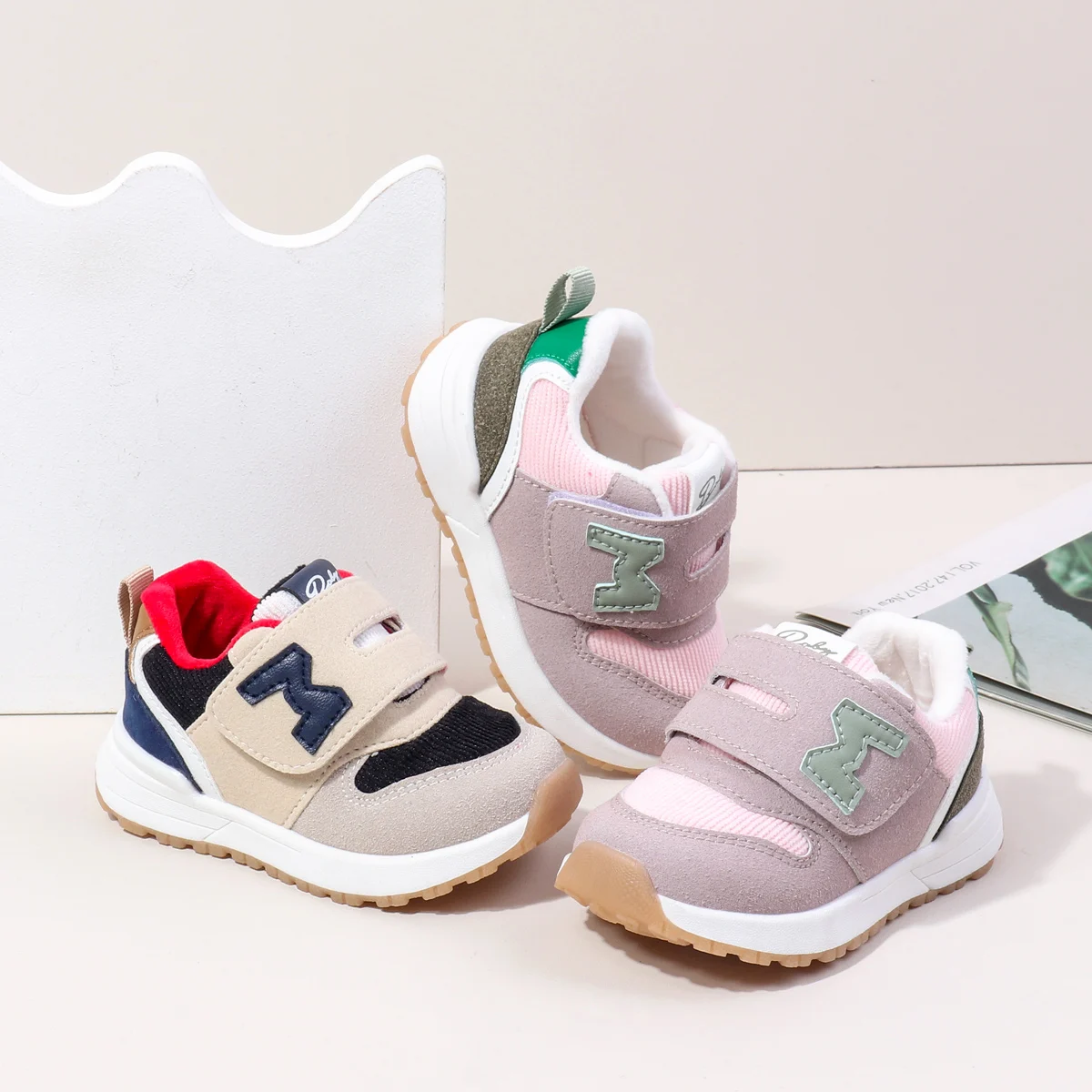 High Quality Baby and Toddler Casual Sneakers Spring/ Autumn Anti-Slip Flat Shoes with Rubber Sole Plush Lining PU/EVA Insole