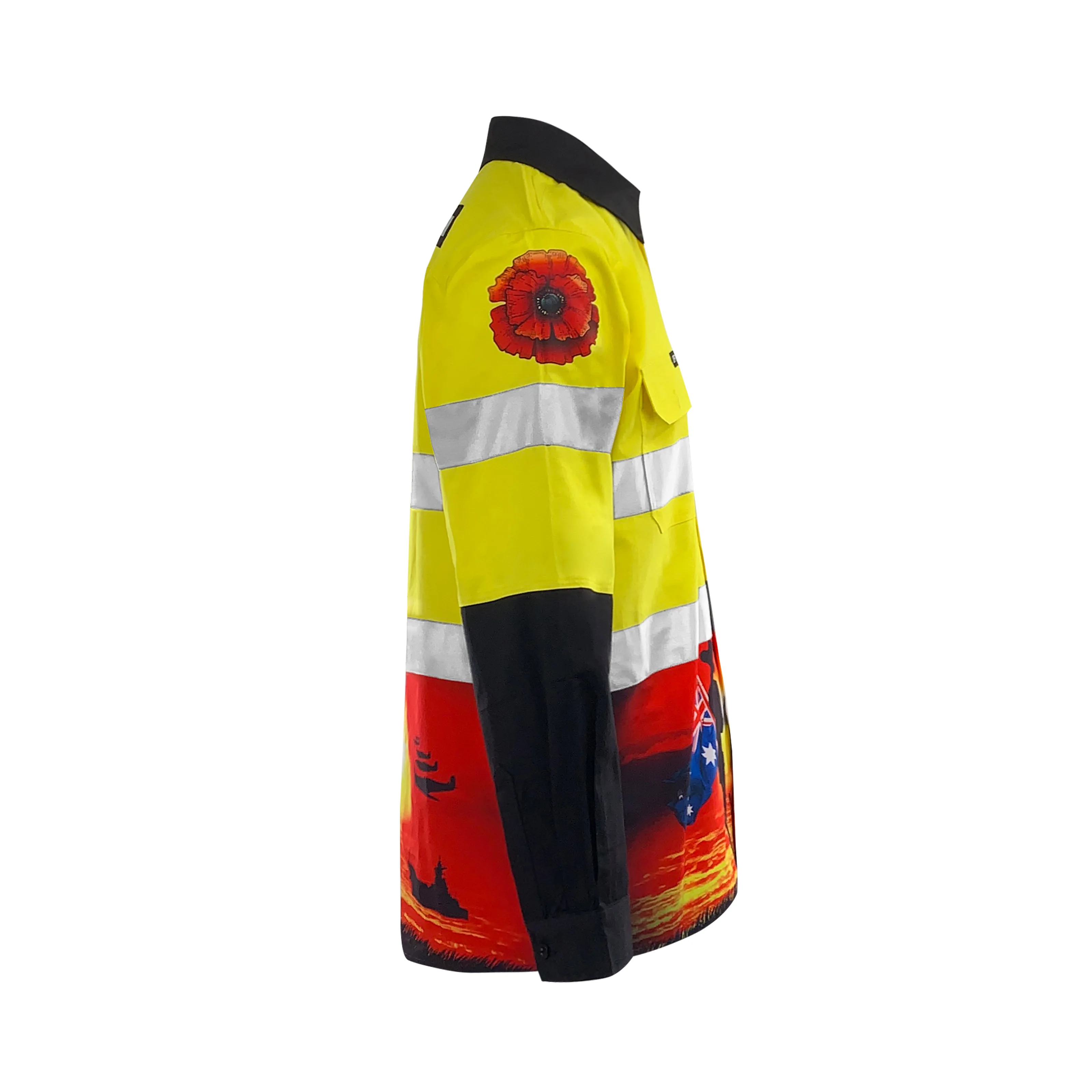 Fashion Hi Vis Men Shirt 100% Cotton Shirt Reflective Workwear Construction Safety Shirts Long Sleeve