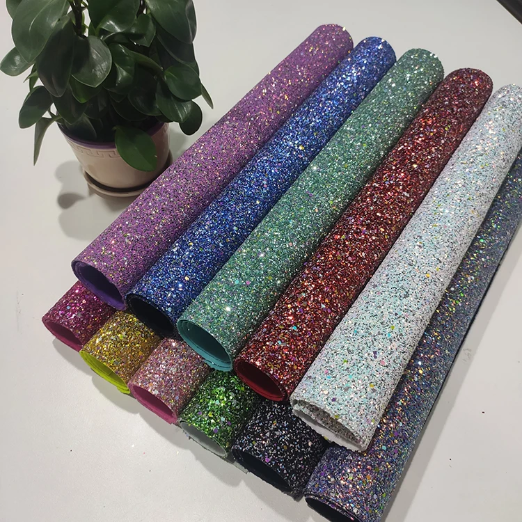 Waterproof Vinyl Holographic Metallic Grade 3 Reflective Chunky Glitter Leather Fabric for Shoes Bags PU Material Outdoor Use