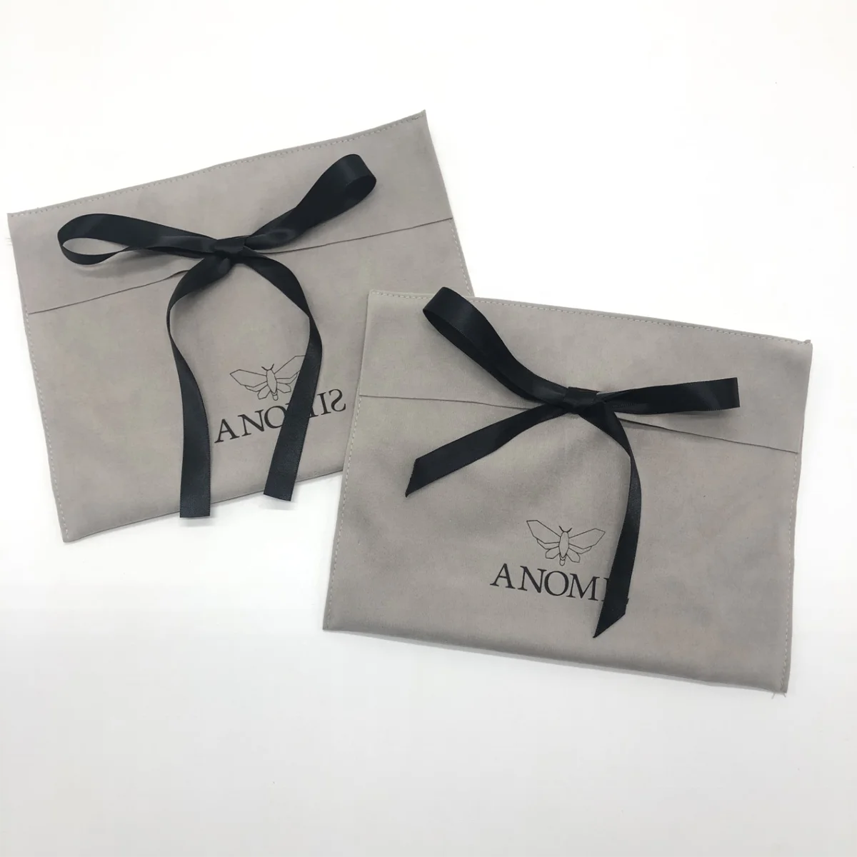 Custom Logo Printing Gray Velvet Envelope Gift Jewelry Dust Bag Luxury Velvet Clothes Packaging Envelope Pouch